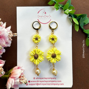 handcrafted sunny sunflower pearl earrings